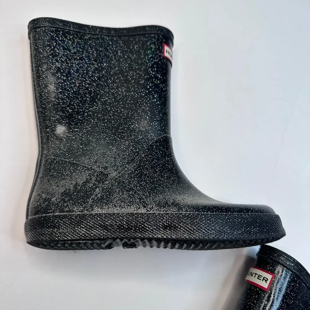Hunter Black Glitter Rubber Rain Boots